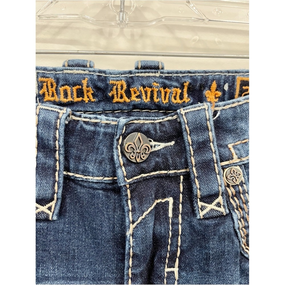 Rock Revival Delicioso Boot Cut Jeans 27x30 Fleur De Lis Embroider Stretch Denim - Picture 7 of 15